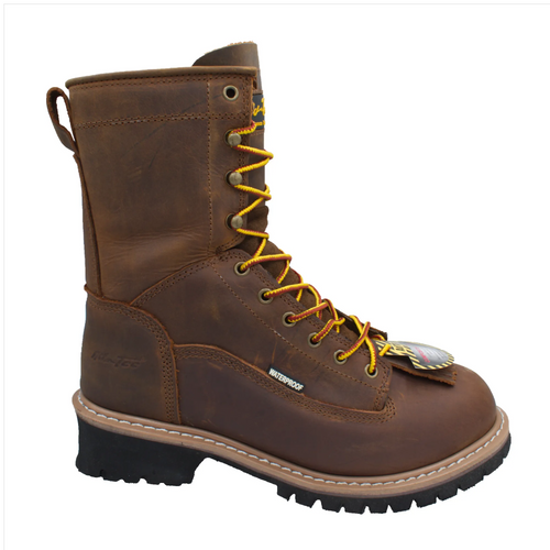 1020- Men's 8" Safety Toe Waterproof Brown Logger - 1020