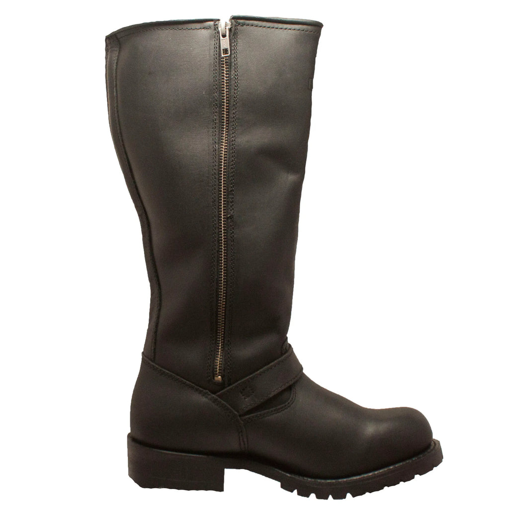 1443Zipper- Engineer: Men's 16" Biker Boot- black [soft toe, side zip]