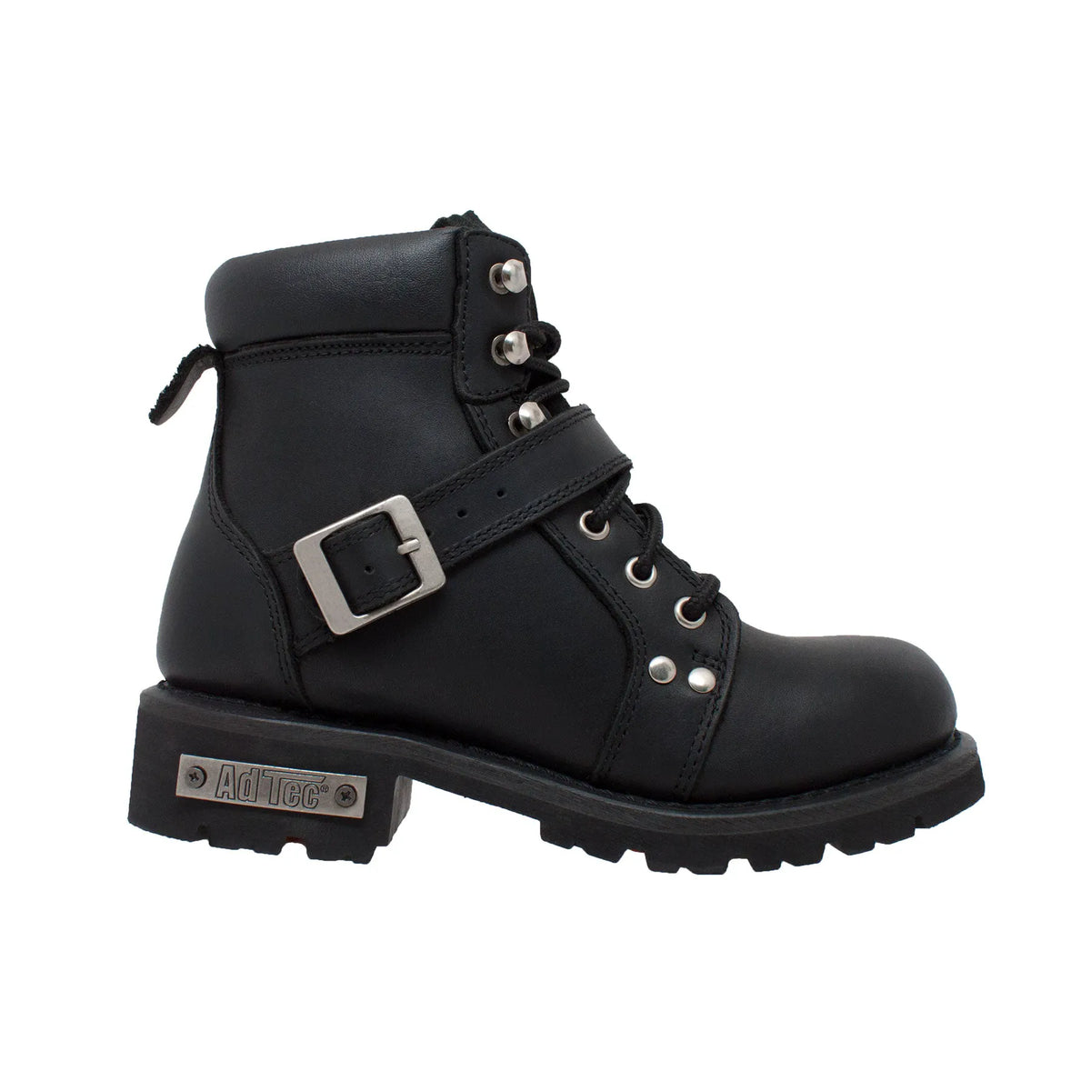 8143: Women's 6" Biker boot- Black, Lace-up W/ side zip [Soft Toe] Zipper Boot - 8143