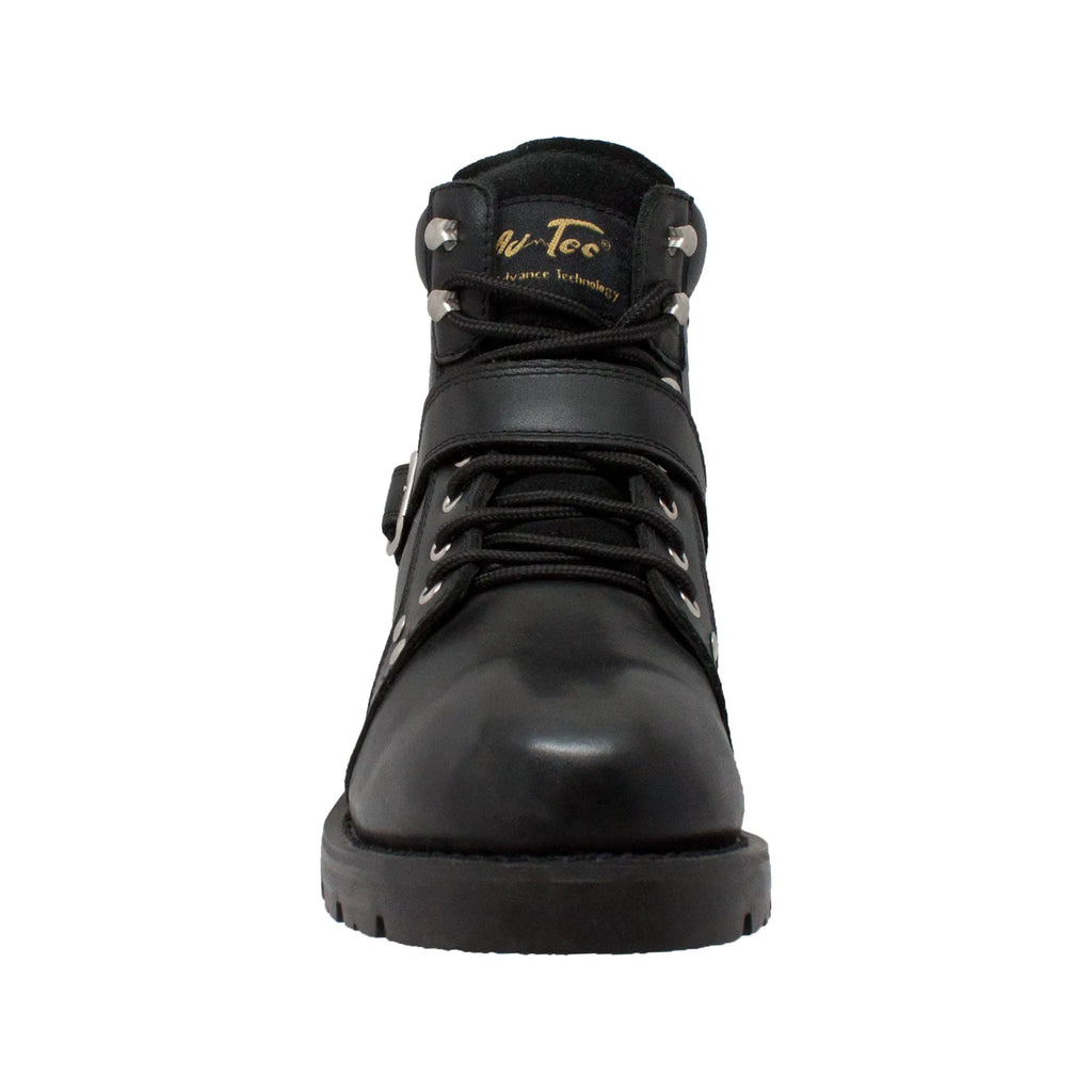 9143: Men's 6" Biker Boot- Black, Lace-up w/ size zip [soft toe]