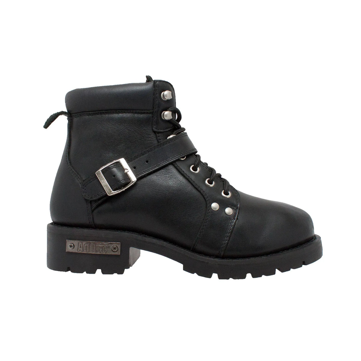 9143: Men's 6" Biker Boot- Black, Lace-up w/ size zip [soft toe]