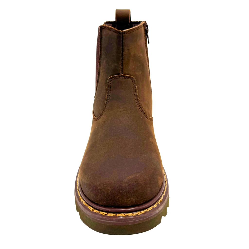9843- Aussie: Men's 6" Pull on Work Boot - Brown [soft toe, side zip]