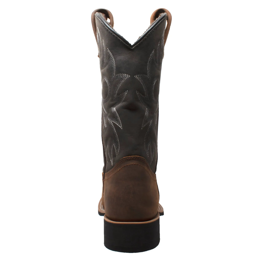 9859: Men's 12" Western Square Toe Work Boot- Black/Brown [soft toe]
