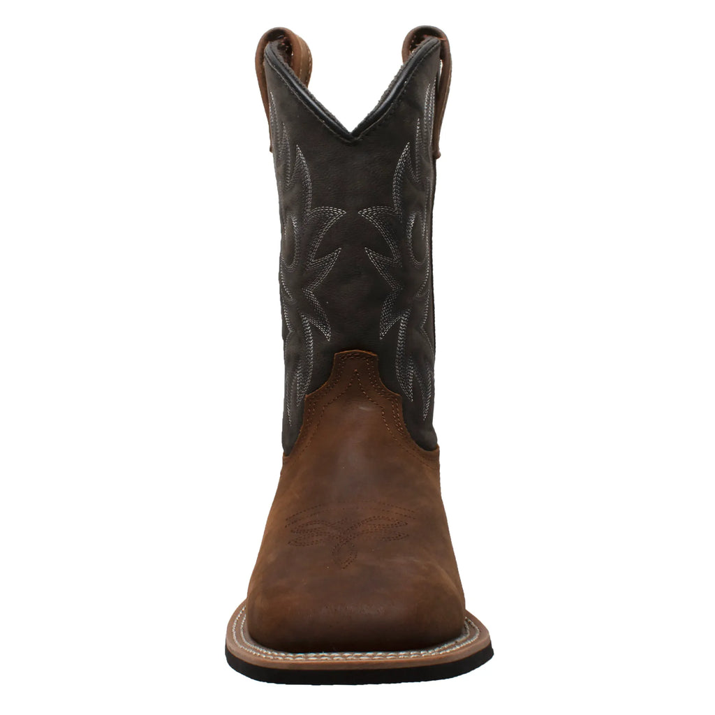 9859: Men's 12" Western Square Toe Work Boot- Black/Brown [soft toe]