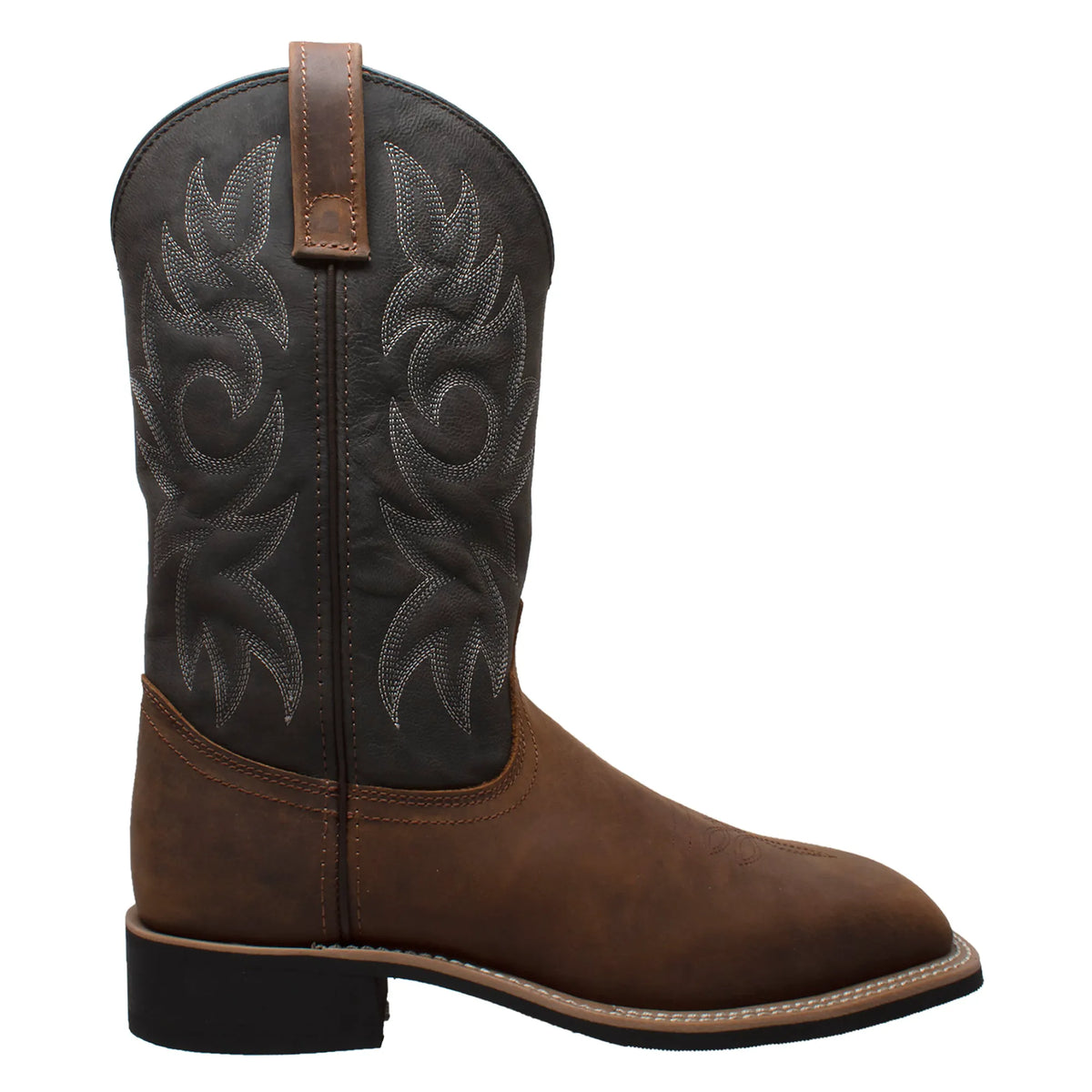 9859: Men's 12" Western Square Toe Work Boot- Black/Brown [soft toe]