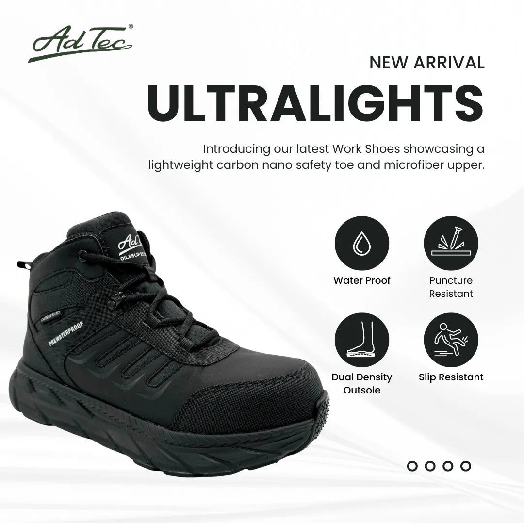 8258PR- ULTRALIGHT: WOMEN'S 6" WORK BOOT: BLACK [ NANO SAFETY TOE, WATERPROOF, PR, SR, EH]