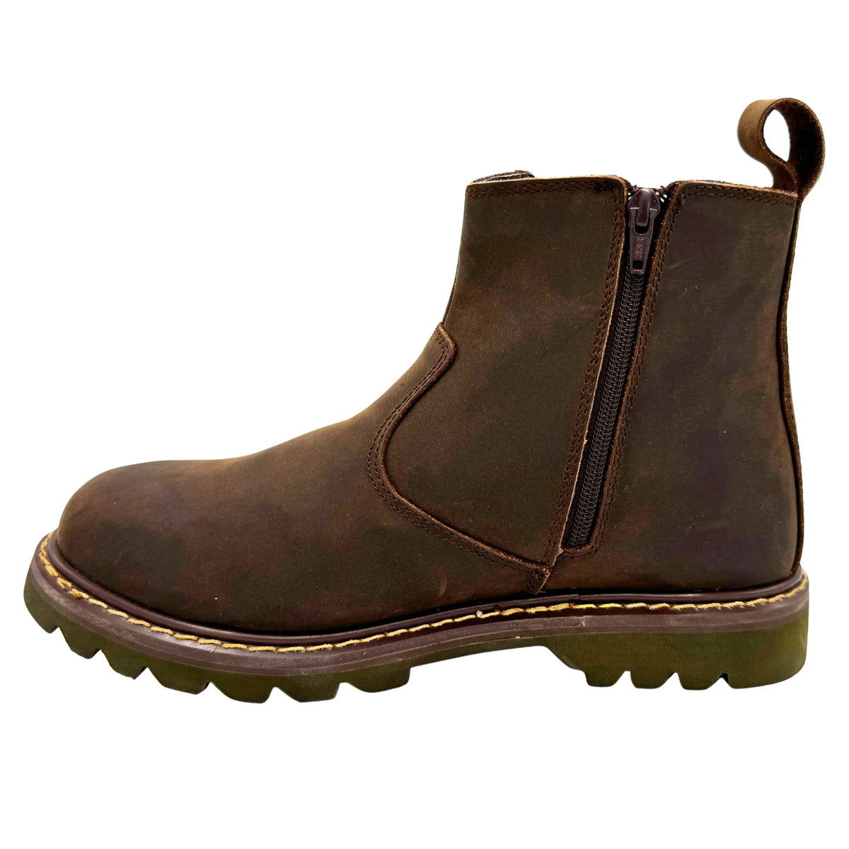 9843- Aussie: Men's 6" Pull on Work Boot - Brown [soft toe, side zip]